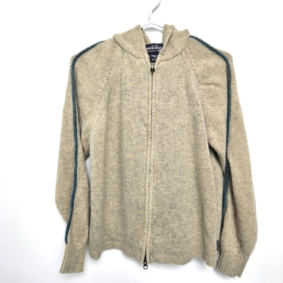 Woolrich Womens Sz M Beige Open Zipped Hooded Sweater Angora Blend - Picture 1 of 7